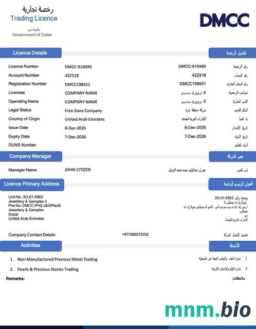 UAE Dubai trading license Word i szablon PDF, version 2